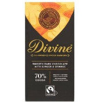 Divine Fairtrade Smooth Dark Chocolate with Ginger & Orange 90g-UK Goodies